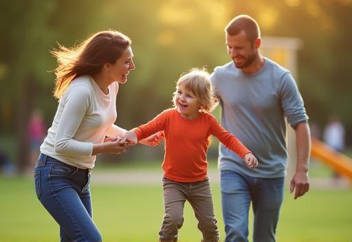Candid family photo playing in a park