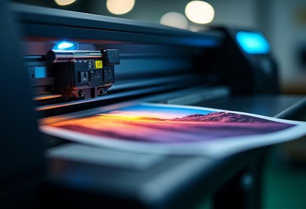 Professional photo printing machine producing prints